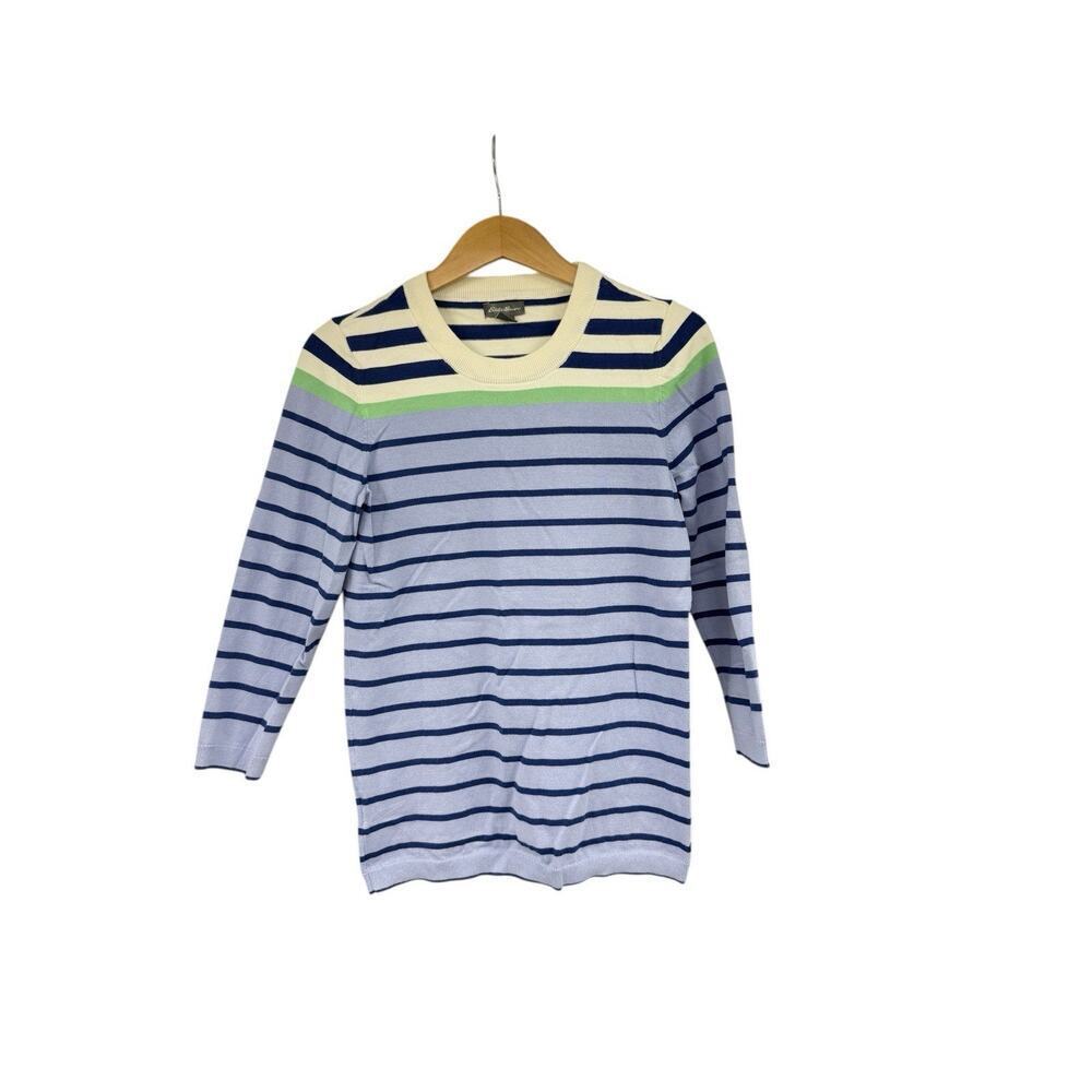 Eddie Bauer Striped Fitted Sweater Cotton Blend Womens Medium Tall